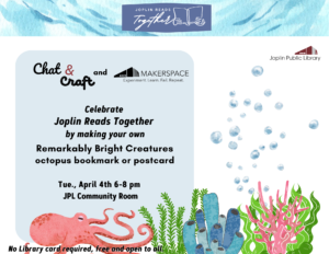 Chat & Craft: Remarkably Bright Creatures stamped bookmark @ Joplin Public Library Community Room