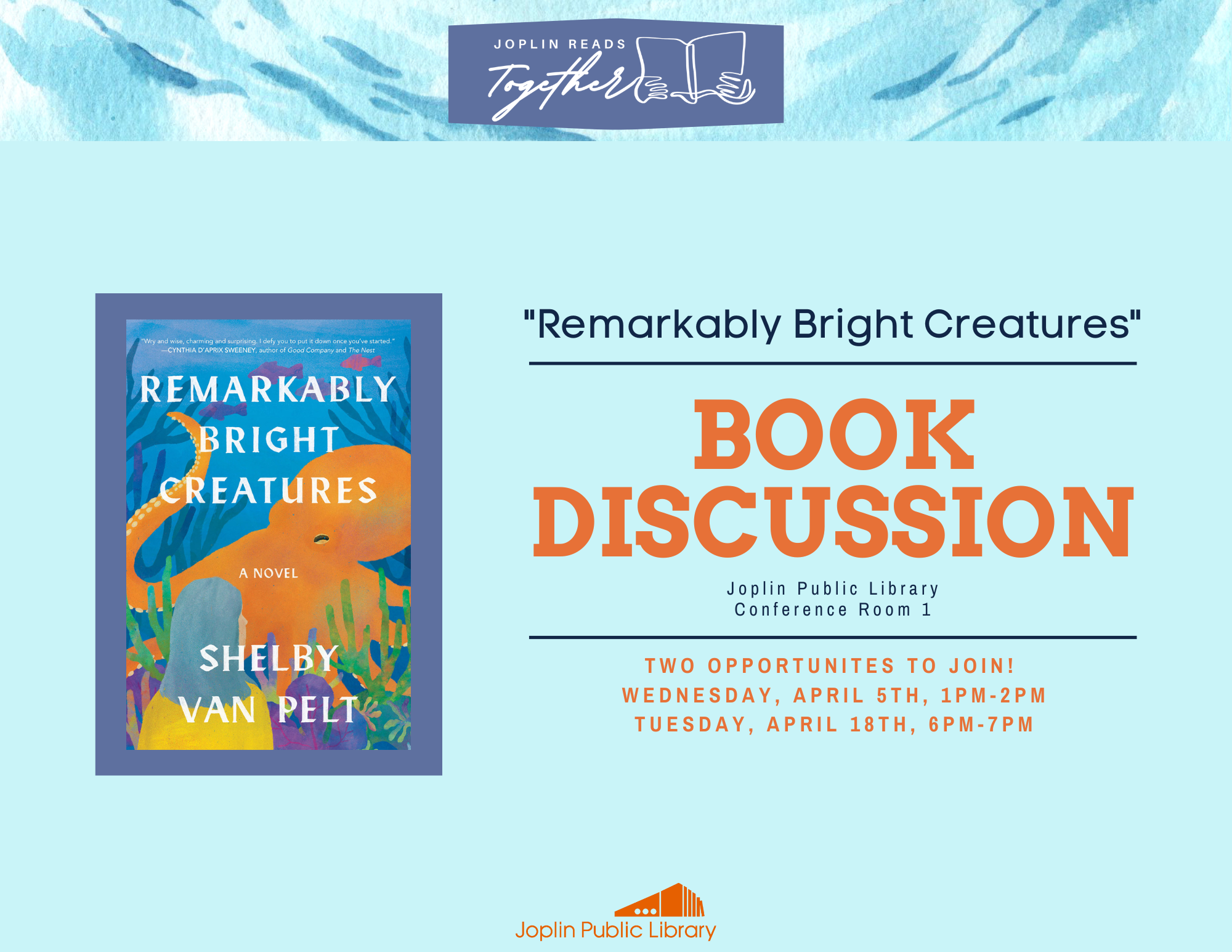 Book Discussion Remarkably Bright Creatures by Shelby Van Pelt