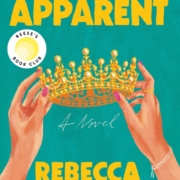 Cover image of The Heir Apparent. Features two hands holding a crown. Sea green background.